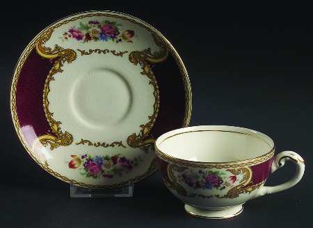 The Bouquet Maroon Footed Cup & Saucer Set