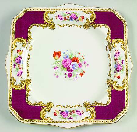The Bouquet Maroon Square Luncheon Plate