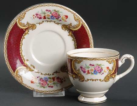 The Bouquet Maroon Footed Cup & Saucer Set