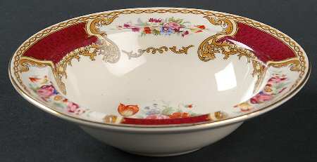 The Bouquet Maroon Rim Fruit/Dessert (Sauce) Bowl by Myott Staffordshire