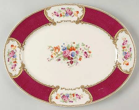 The Bouquet Maroon 14" Oval Serving Platter by Myott Staffordshire