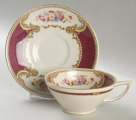 The Bouquet Maroon Footed Cup & Saucer Set by Myott Staffordshire