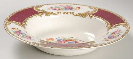 The Bouquet Maroon Rim Soup Bowl by Myott Staffordshire