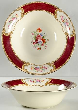 The Bouquet Maroon 9" Round Vegetable Bowl by Myott Staffordshire