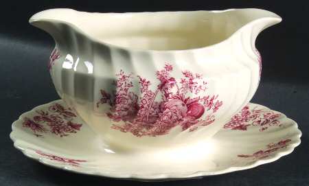 Bountiful Red Gravy Boat with Attached Underplate
