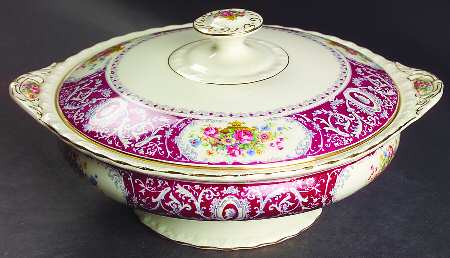 Canterbury Red Border (Floral Center) Round Covered Vegetable