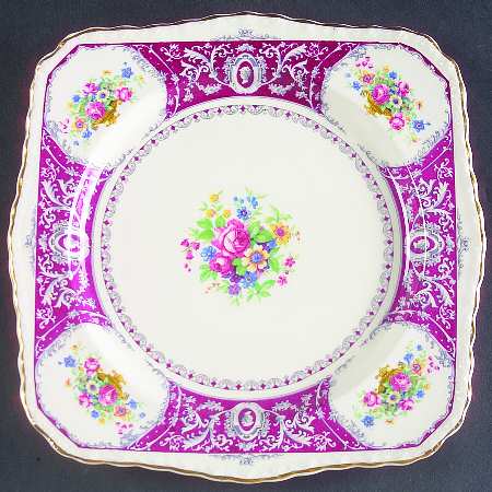 Canterbury Red Border (Floral Center) Square Salad Plate