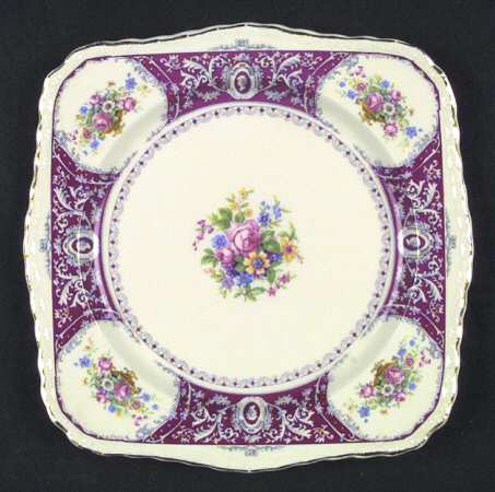 Canterbury Red Border (Floral Center) Square Dinner Plate