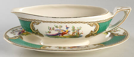 Chelsea Bird Green (Enamel) Gravy Boat & Underplate/Relish