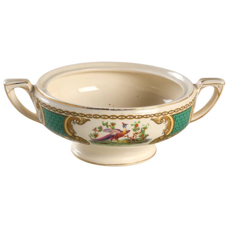 Chelsea Bird Green (Enamel) Sugar Bowl No Lid
