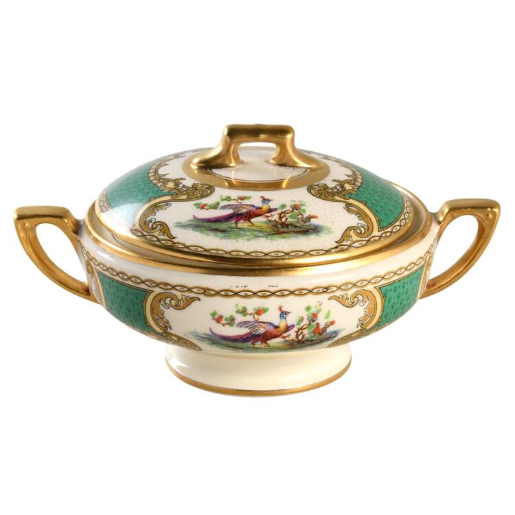 Chelsea Bird Green (Enamel) Sugar Bowl & Lid by Myott Staffordshire