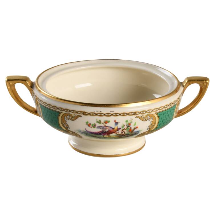 Chelsea Bird Green (Enamel) Sugar Bowl No Lid