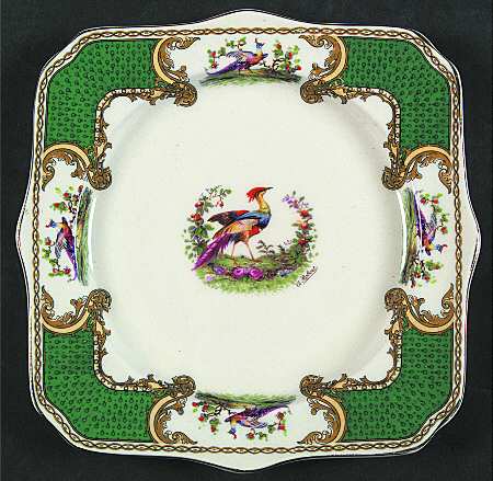 Chelsea Bird Green (Enamel) Square Luncheon Plate