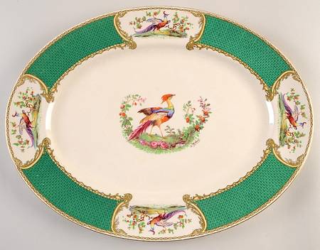 Chelsea Bird Green (Enamel) 16" Oval Serving Platter