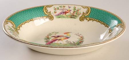 Chelsea Bird Green (Enamel) 9" Oval Vegetable Bowl