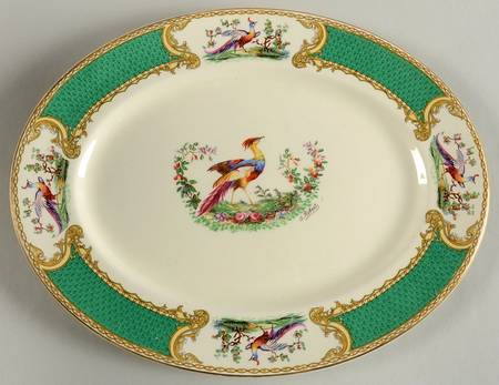 Chelsea Bird Green (Enamel) 12" Oval Serving Platter