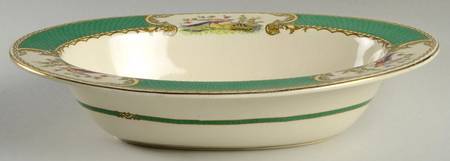 Chelsea Bird Green (Enamel) 11" Oval Vegetable Bowl
