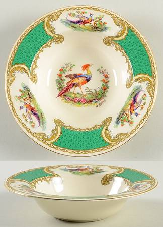 Chelsea Bird Green (Enamel) Rim Fruit/Dessert (Sauce) Bowl
