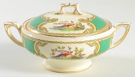 Chelsea Bird Green (Enamel) Sugar Bowl & Lid