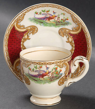 Chelsea Bird Red Footed Demitasse Cup & Saucer Set