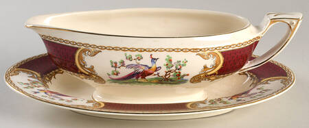 Chelsea Bird Red Gravy Boat & Underplate/Relish