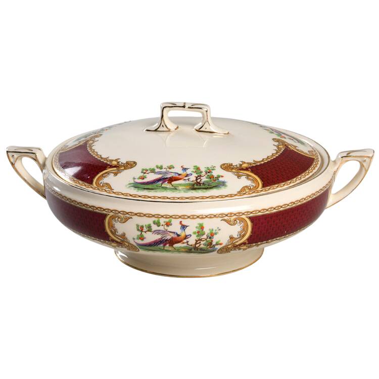 Chelsea Bird Red Round Covered Vegetable by Myott Staffordshire