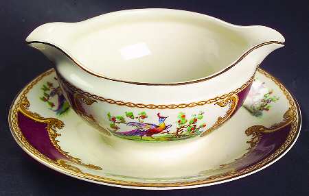 Chelsea Bird Red Round Gravy Boat/Attached Underplate