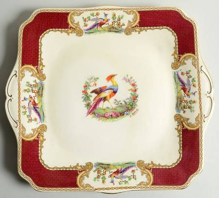 Chelsea Bird Red Square Handled Cake Plate