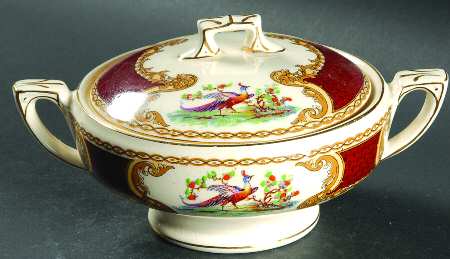 Chelsea Bird Red Sugar Bowl & Lid