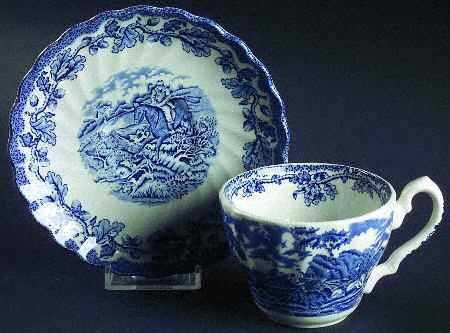 Country Life Blue Flat Cup & Saucer Set