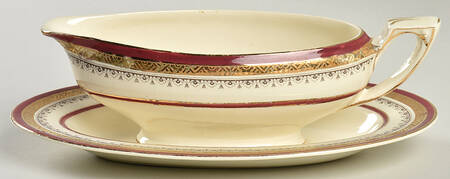 The Crowning Maroon Gravy Boat & Underplate