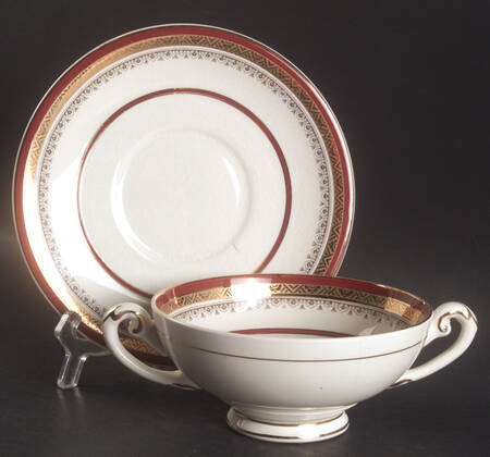 The Crowning Maroon Footed Cream Soup Bowl & Saucer Set