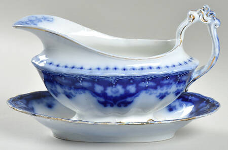 Crumlin (Flow Blue) Gravy Boat & Underplate