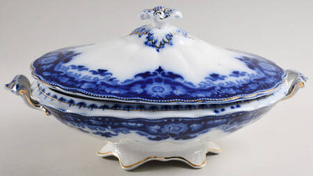 Crumlin (Flow Blue) Oval Covered Vegetable