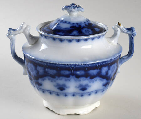 Crumlin (Flow Blue) Sugar Bowl & Lid
