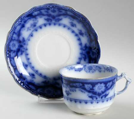 Crumlin (Flow Blue) Flat Cup & Saucer Set