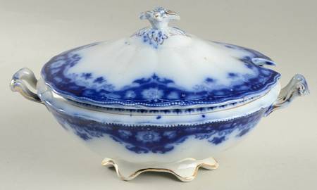 Crumlin (Flow Blue) Sauce Boat & Lid