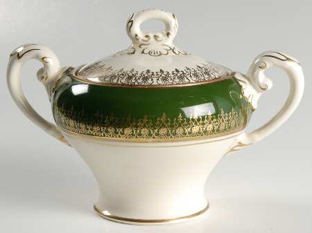 Elizabeth II Crowning Green Sugar Bowl & Lid