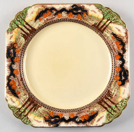 England's Countryside (Scalloped, Gold) Square Luncheon Plate