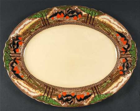 England's Countryside (Scalloped, Gold) 16" Oval Serving Platter
