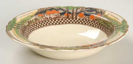 England's Countryside (Scalloped, Gold) Rim Fruit/Dessert (Sauce) Bowl