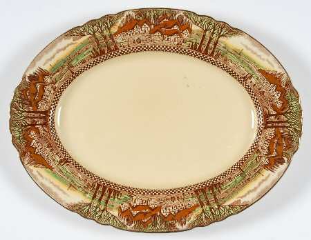 England's Countryside (Scalloped, Gold) 12" Oval Serving Platter