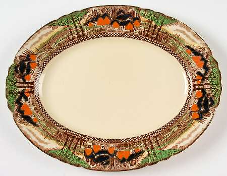 England's Countryside (Scalloped, Gold) 11" Oval Serving Platter
