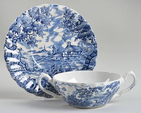 Hunter Blue (No Trim) Flat Cream Soup Bowl & Saucer Set