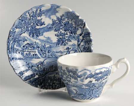 Hunter Blue (No Trim) Flat Cup & Saucer Set