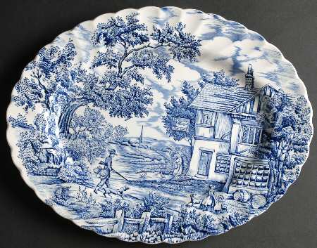 Hunter Blue (No Trim) 12" Oval Serving Platter