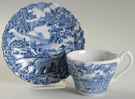 Hunter Blue (No Trim) Flat Demitasse Cup & Saucer Set