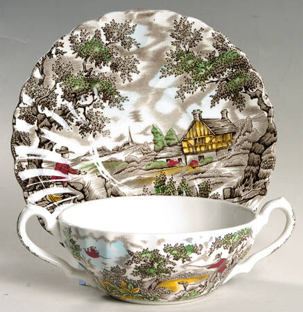 The Hunter Multicolor Flat Cream Soup Bowl & Saucer Set