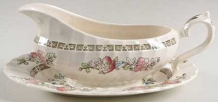 Indian Tree (No #, No Green Border, Cream) Gravy Boat & Underplate