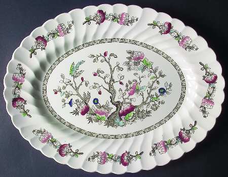 Indian Tree (No #, No Green Border, Cream) 16" Oval Serving Platter